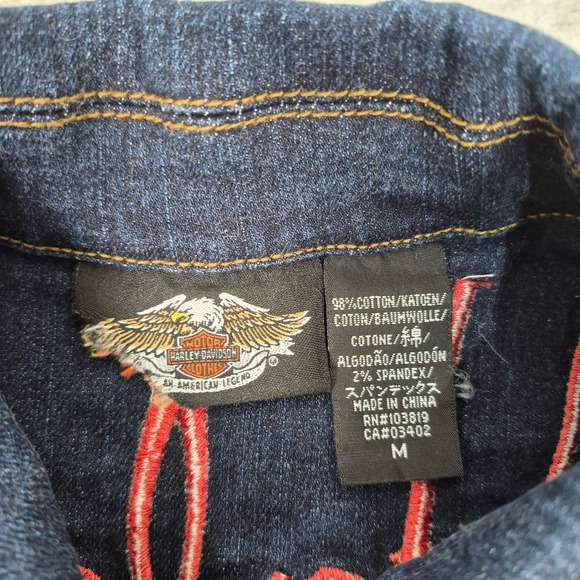 Harley Davidson Womens M Denim Jacket Embroidered Eagle Floral Biker Motorcycle - Picture 3 of 9